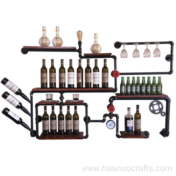 Retro industrial wind wrought iron wall-mounted wine cabinet